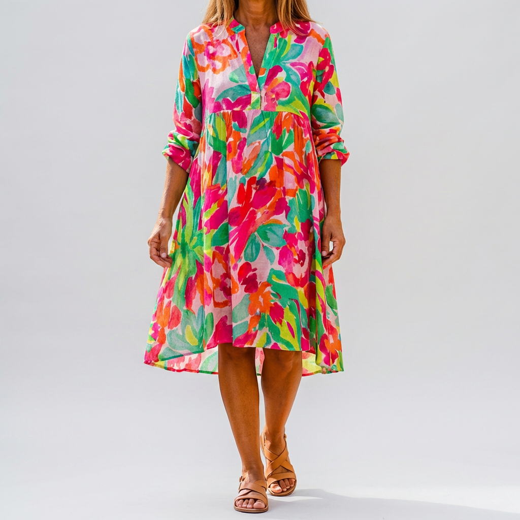 Vestido Camisa Midi Imprimir Floral Sobredimensionado para Mujeres