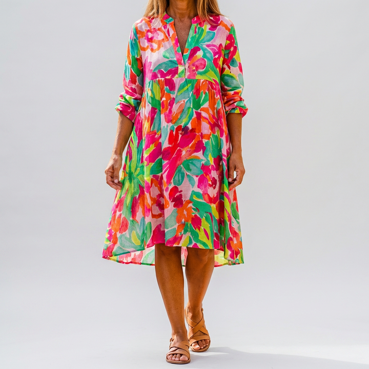 Vestido Camisa Midi Imprimir Floral Sobredimensionado para Mujeres
