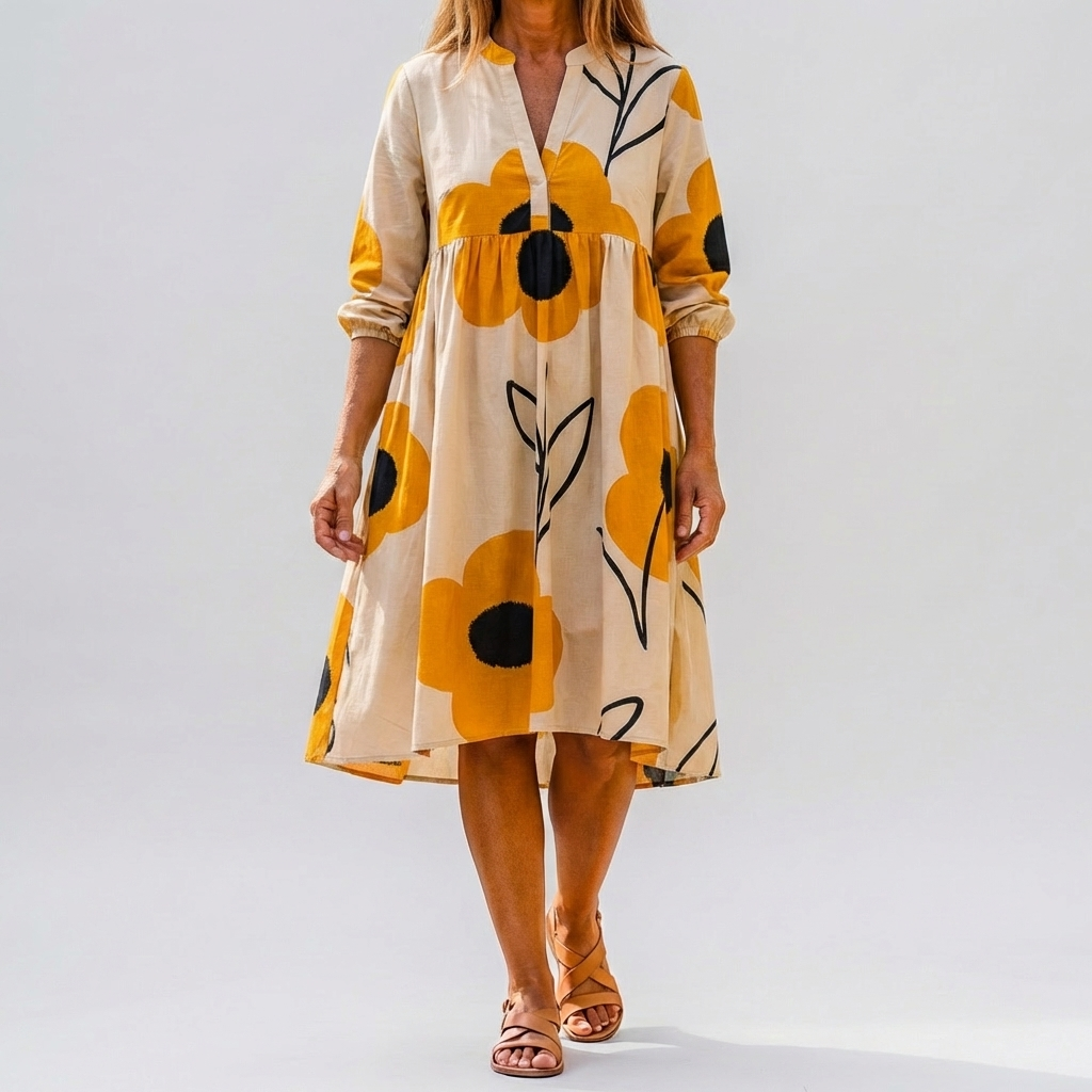 Vestido Camisa Midi Imprimir Floral Sobredimensionado para Mujeres