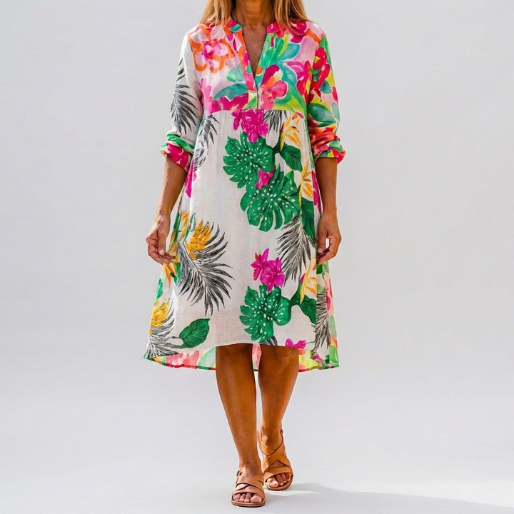 Vestido Camisa Midi Imprimir Floral Sobredimensionado para Mujeres