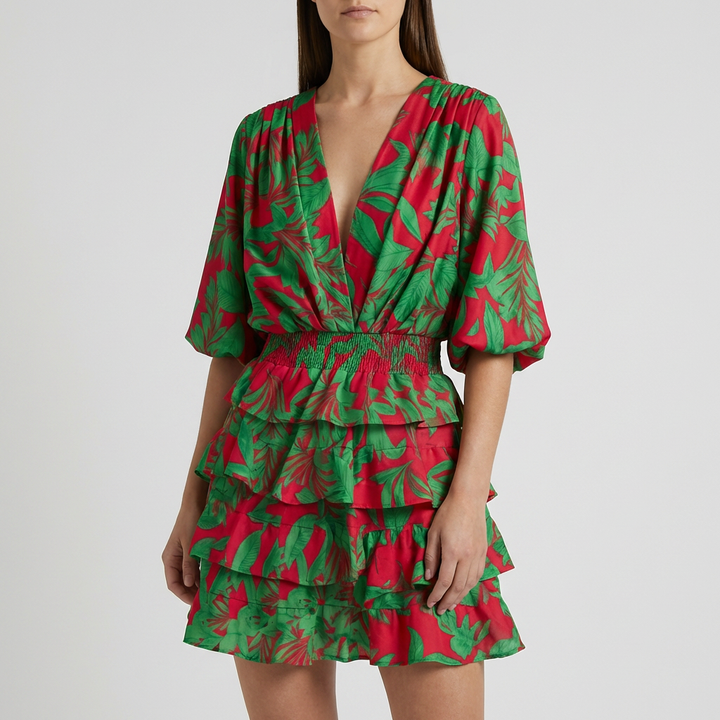 Vestido Envuelto con Volantes Estampado Floral