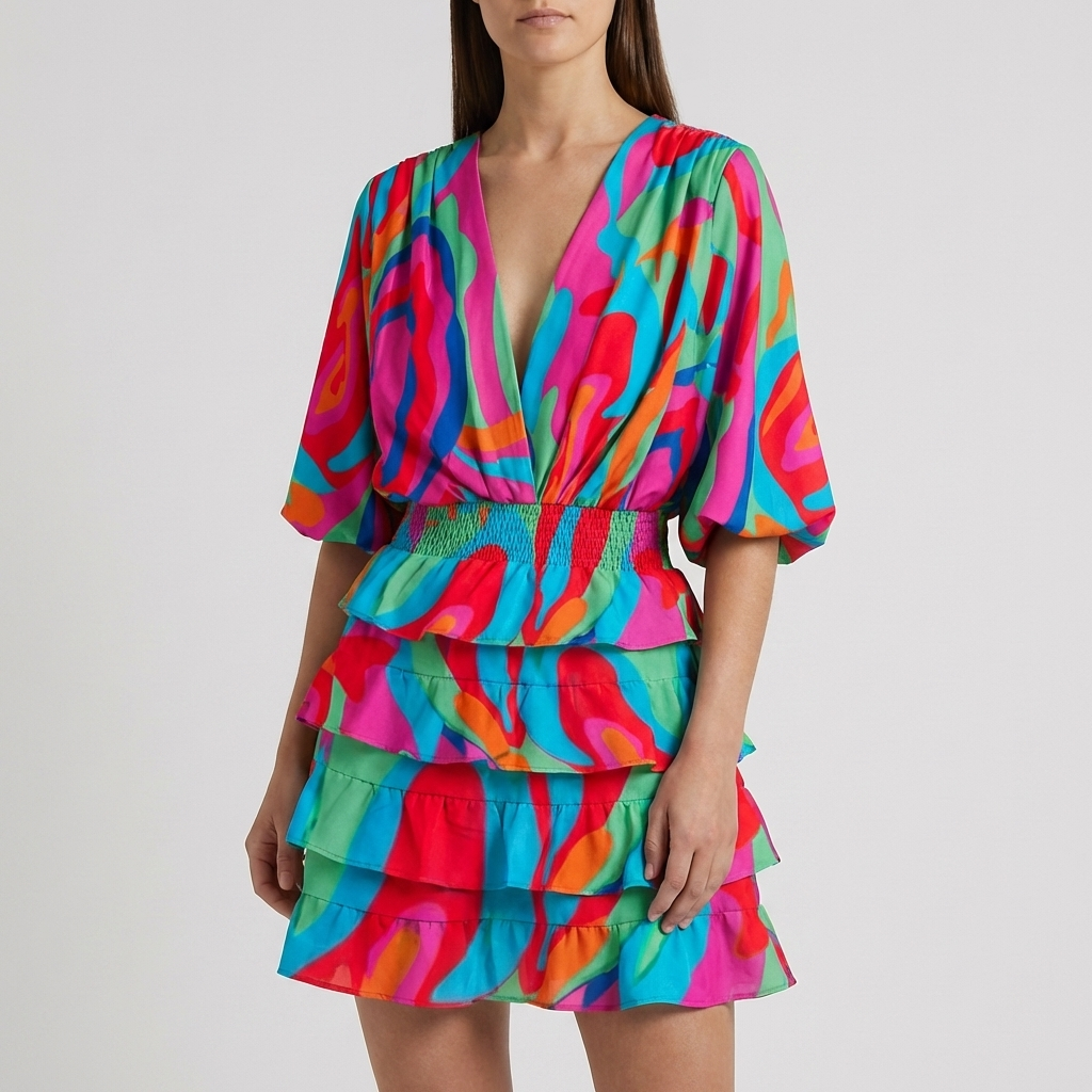 Vestido Envuelto con Volantes Estampado Floral