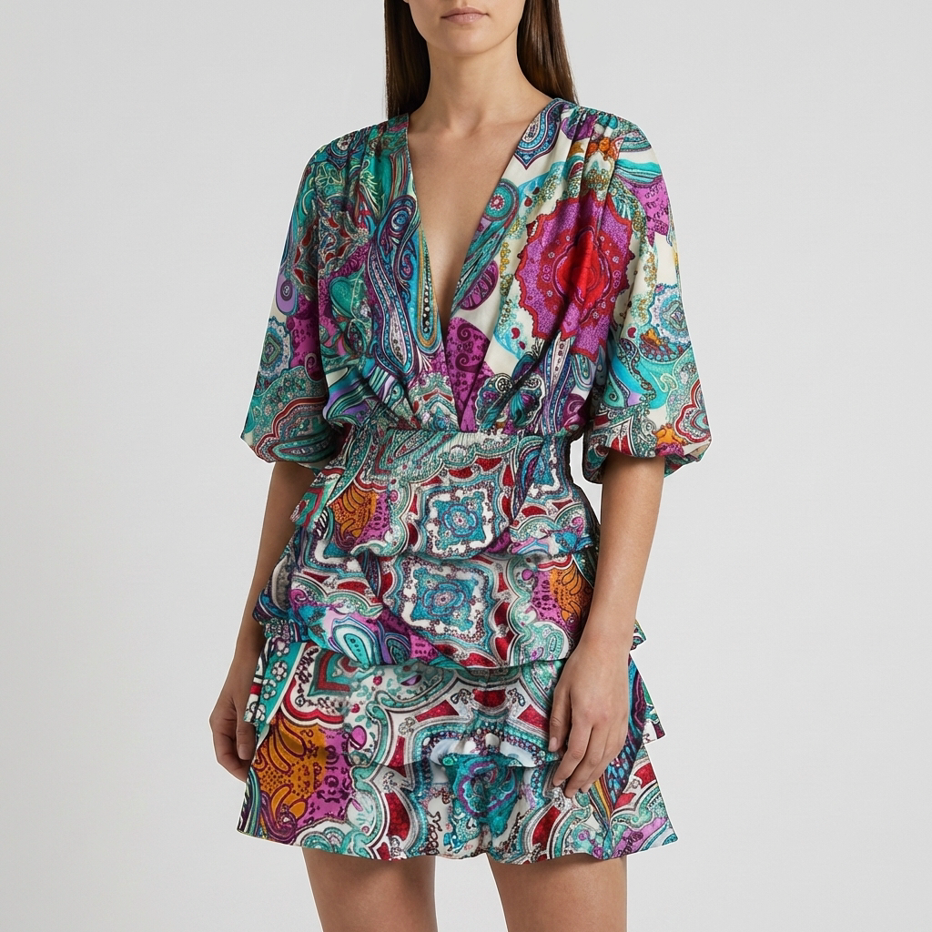Vestido Envuelto con Volantes Estampado Floral