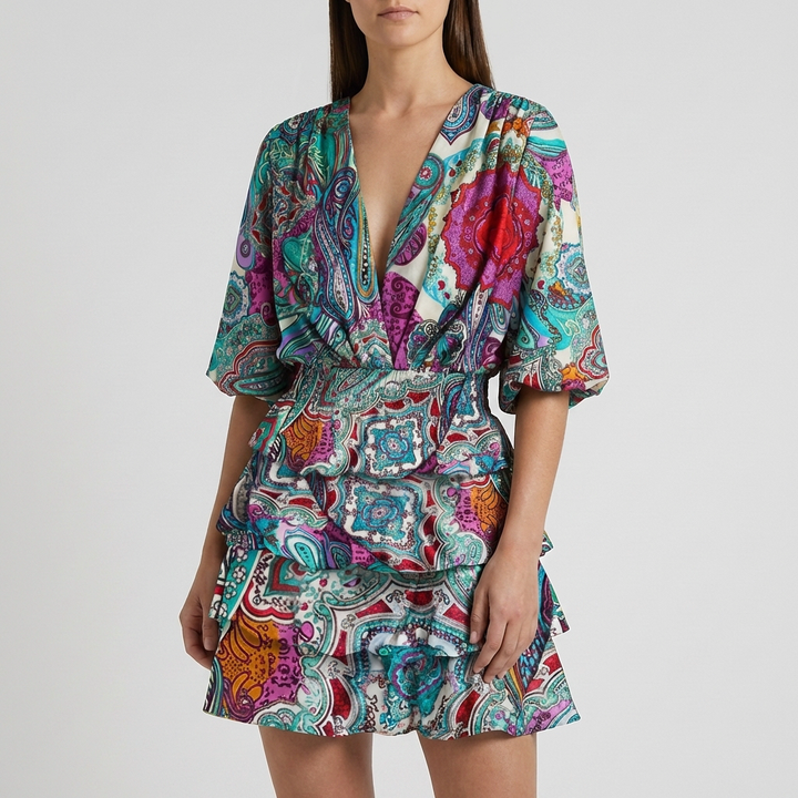 Vestido Envuelto con Volantes Estampado Floral