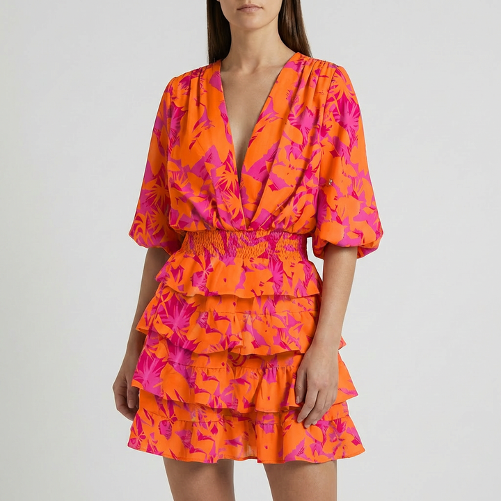 Vestido Envuelto con Volantes Estampado Floral