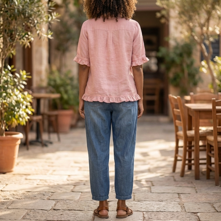 Blusa de Algodón con Botones y Bajo Volante