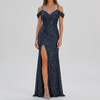 Vestido Maxi Elegante con Lentejuelas Sin Hombros