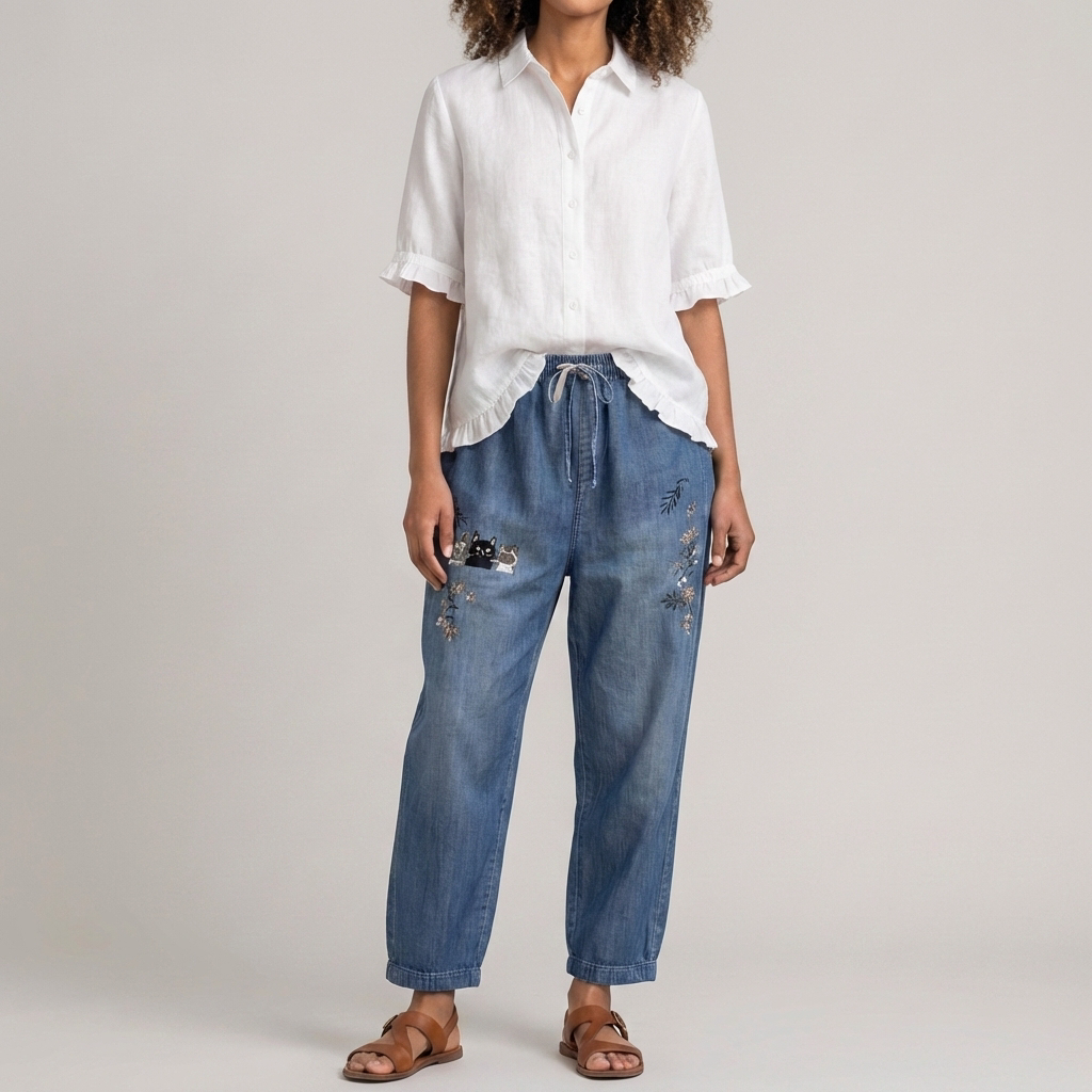Blusa de Algodón con Botones y Bajo Volante