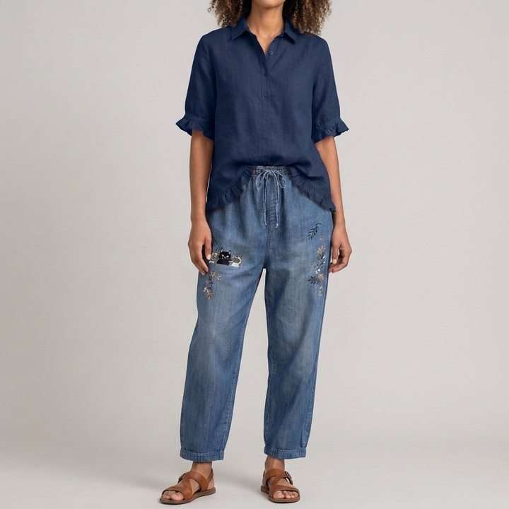 Blusa de Algodón con Botones y Bajo Volante
