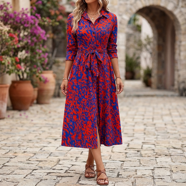 Vestido Camisa A Línea Impreso con Ventana para Mujeres