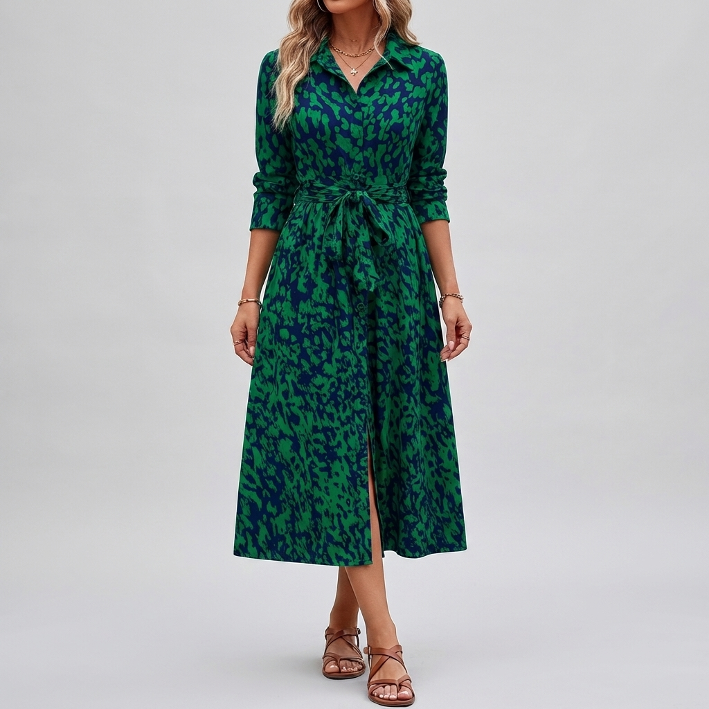 Vestido Camisa A Línea Impreso con Ventana para Mujeres