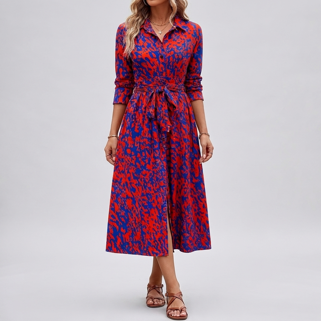 Vestido Camisa A Línea Impreso con Ventana para Mujeres