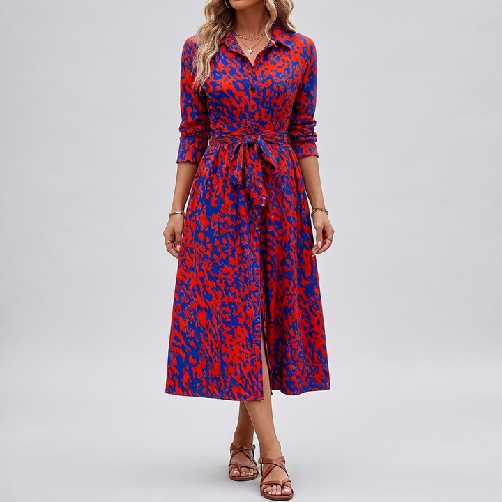 Vestido Camisa A Línea Impreso con Ventana para Mujeres