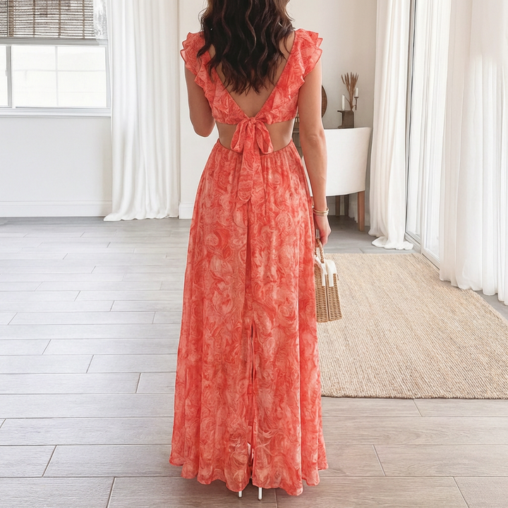 Vestido Maxi de Imprimir Floral con Cuello en V para Mujeres