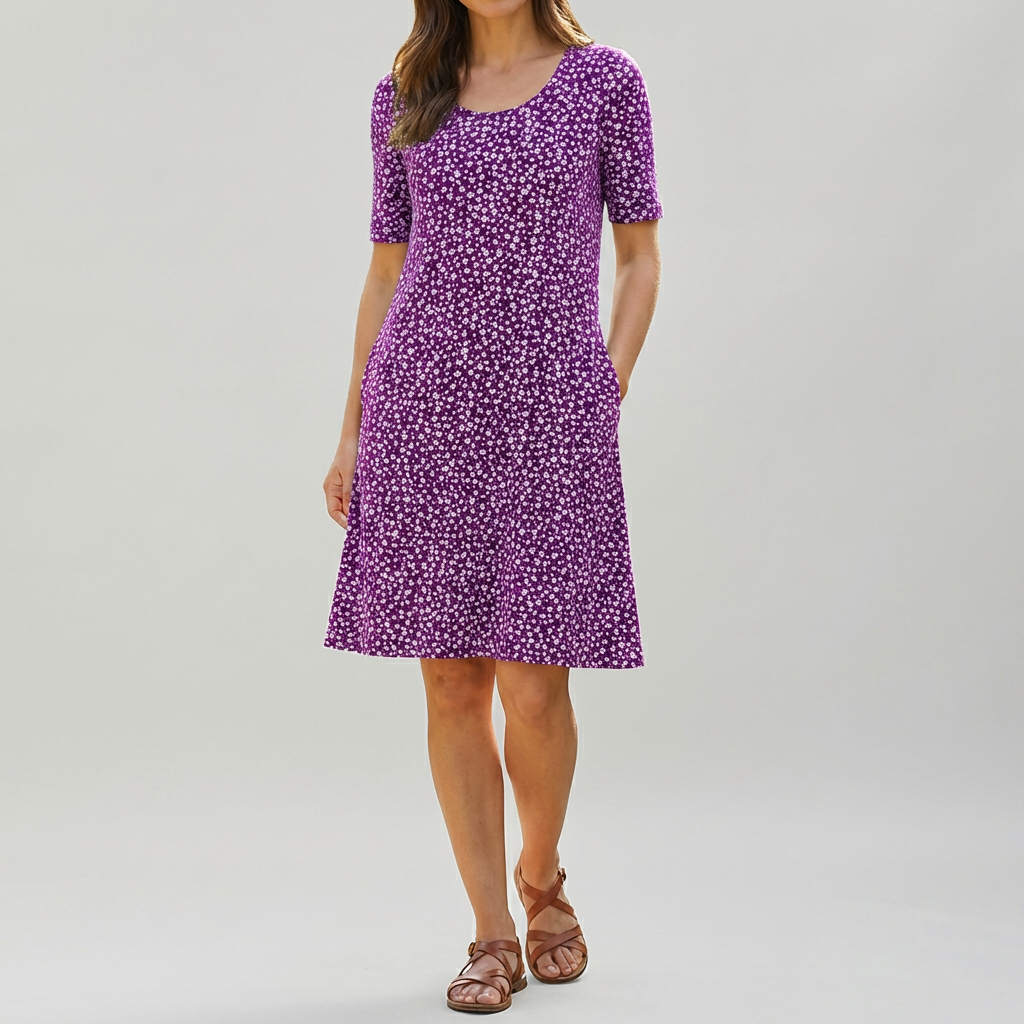 Vestido Midi Floral de Cintura Alta con Bolsillos