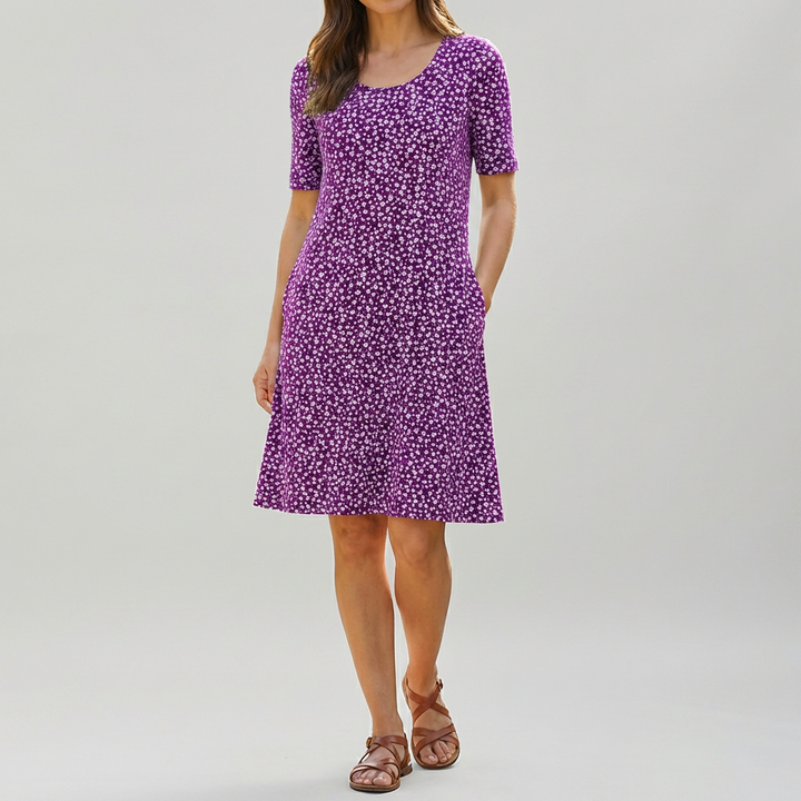 Vestido Midi Floral de Cintura Alta con Bolsillos