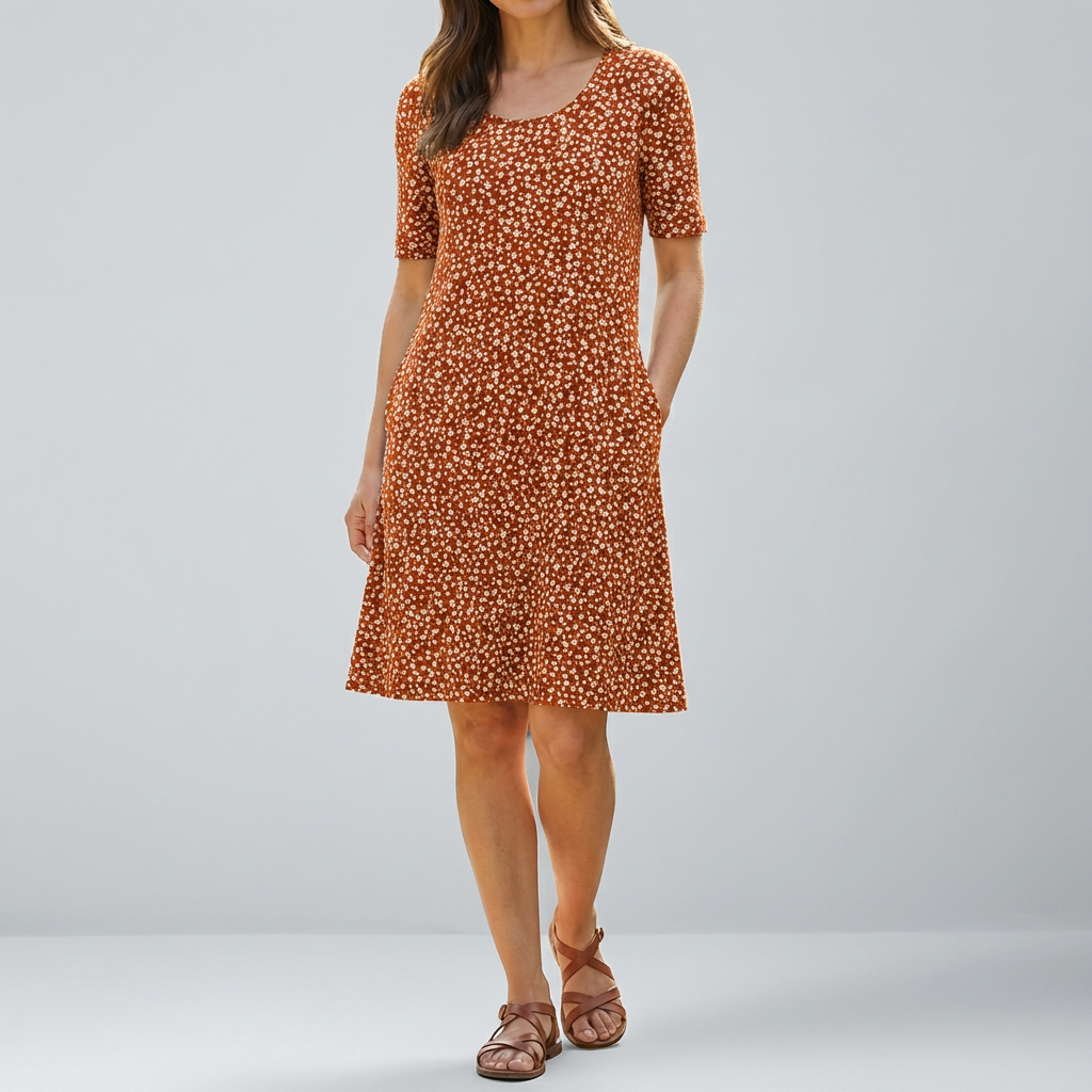 Vestido Midi Floral de Cintura Alta con Bolsillos