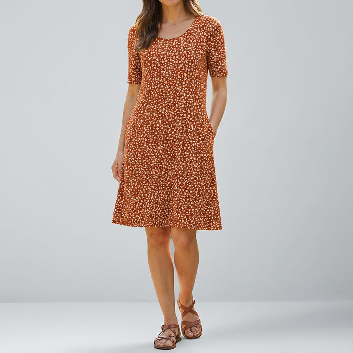 Vestido Midi Floral de Cintura Alta con Bolsillos