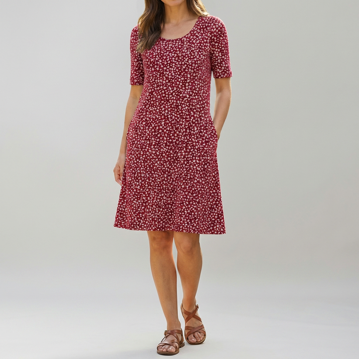 Vestido Midi Floral de Cintura Alta con Bolsillos