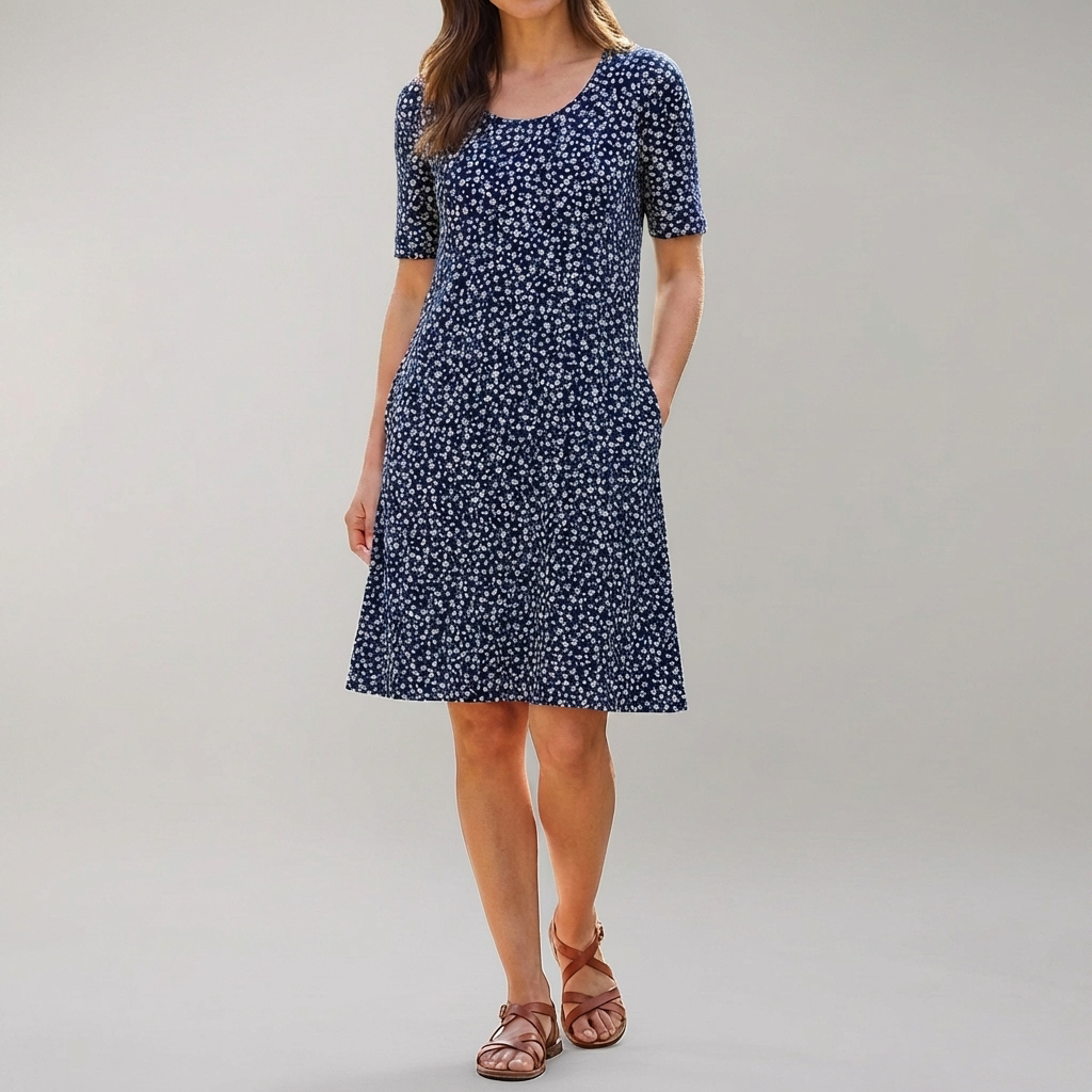 Vestido Midi Floral de Cintura Alta con Bolsillos
