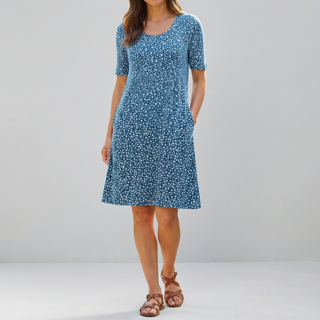 Vestido Midi Floral de Cintura Alta con Bolsillos