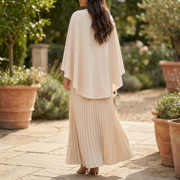 Vestido Maxi de Manga Batwing Plisado Fluido