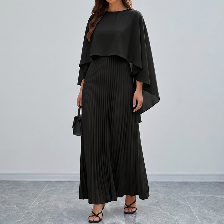 Vestido Maxi de Manga Batwing Plisado Fluido
