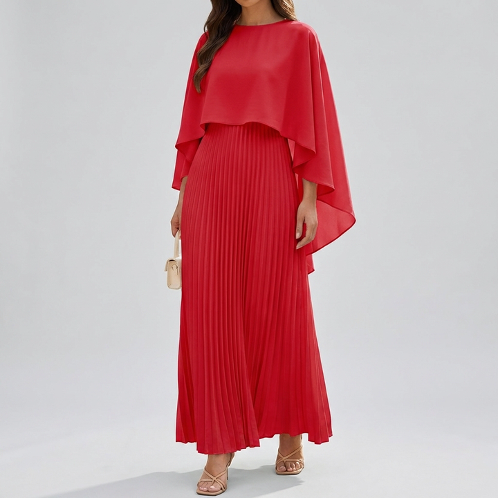 Vestido Maxi de Manga Batwing Plisado Fluido