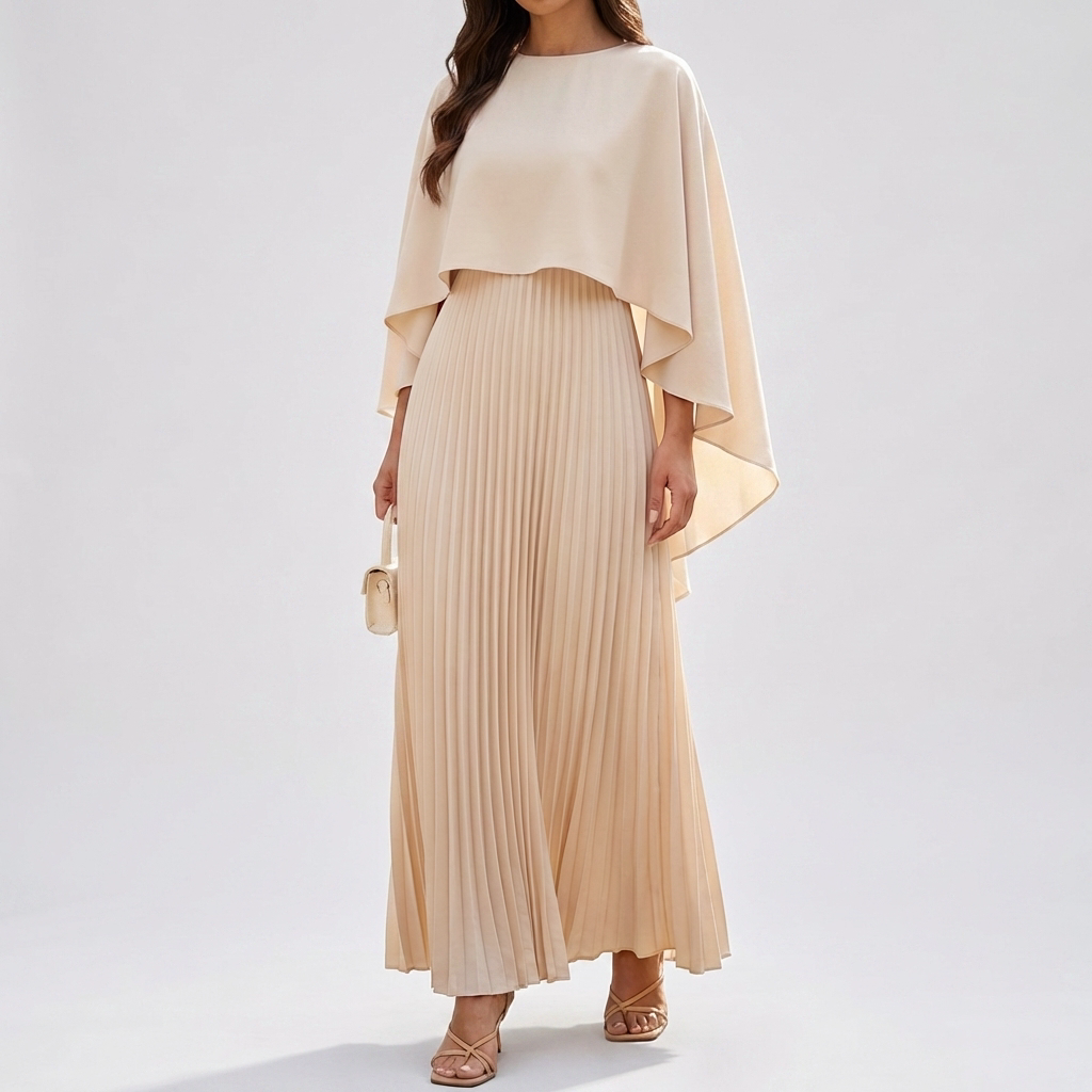 Vestido Maxi de Manga Batwing Plisado Fluido