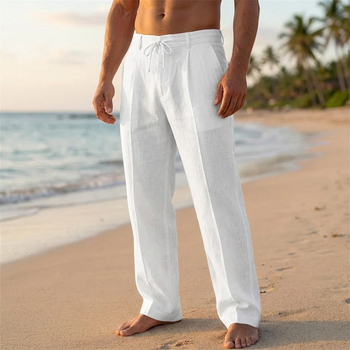 Pantalón de Lino con Cordones Relajado para Hombres