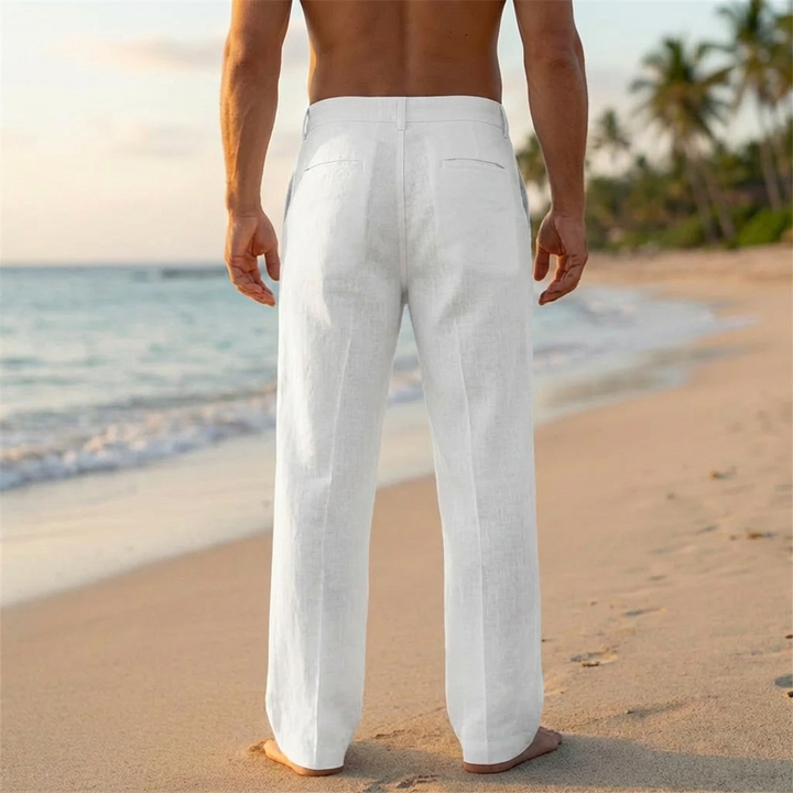 Pantalón de Lino con Cordones Relajado para Hombres