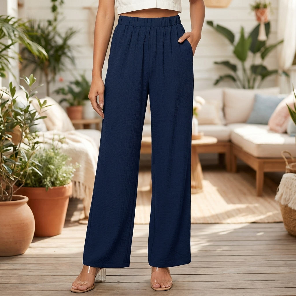 Pantalones de Pierna Recta para Mujeres con Cintura Elástica