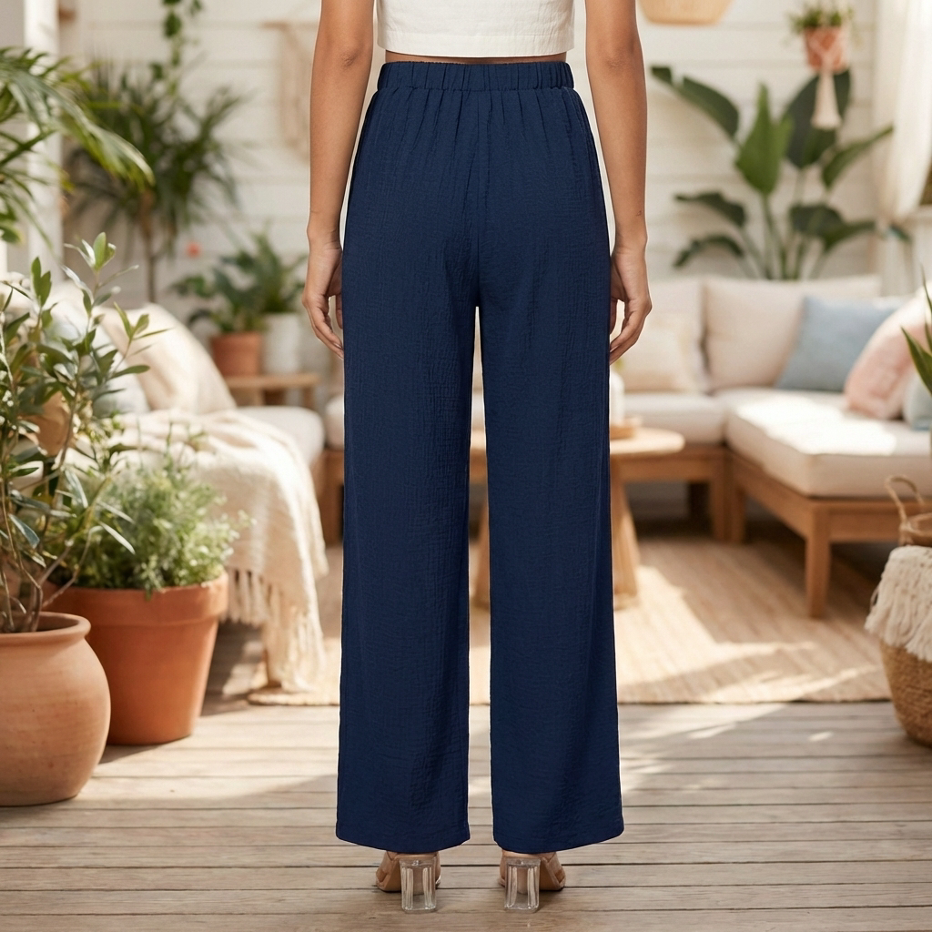 Pantalones de Pierna Recta para Mujeres con Cintura Elástica
