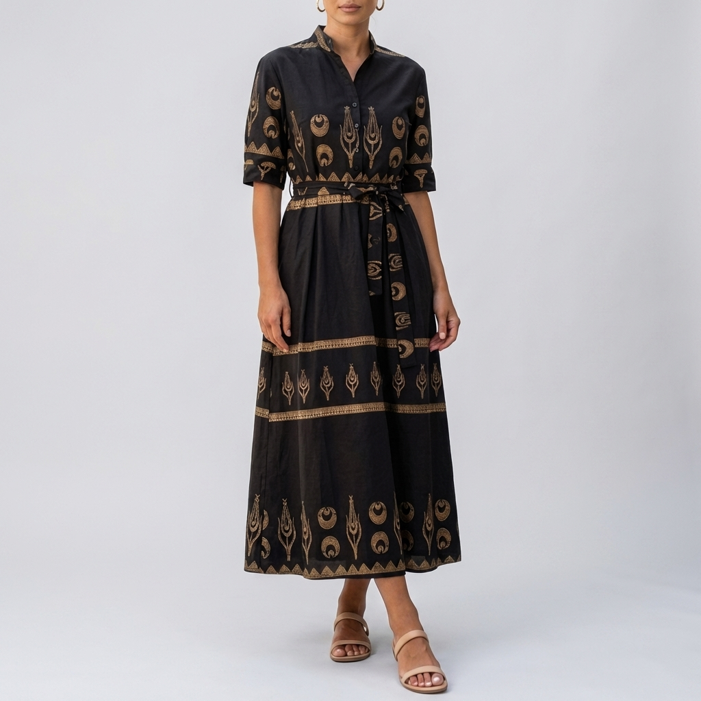 Vestido de Algodón de Mujer con Mangas Cortas