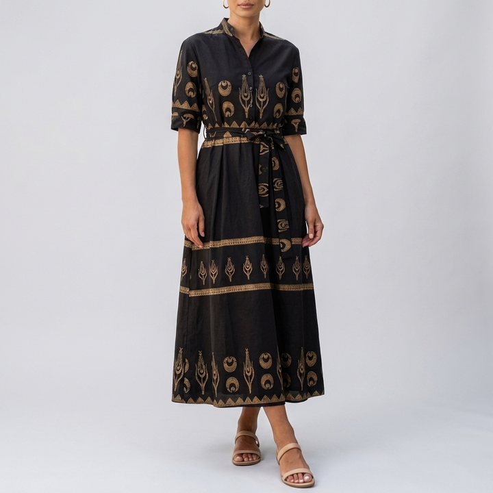 Vestido de Algodón de Mujer con Mangas Cortas