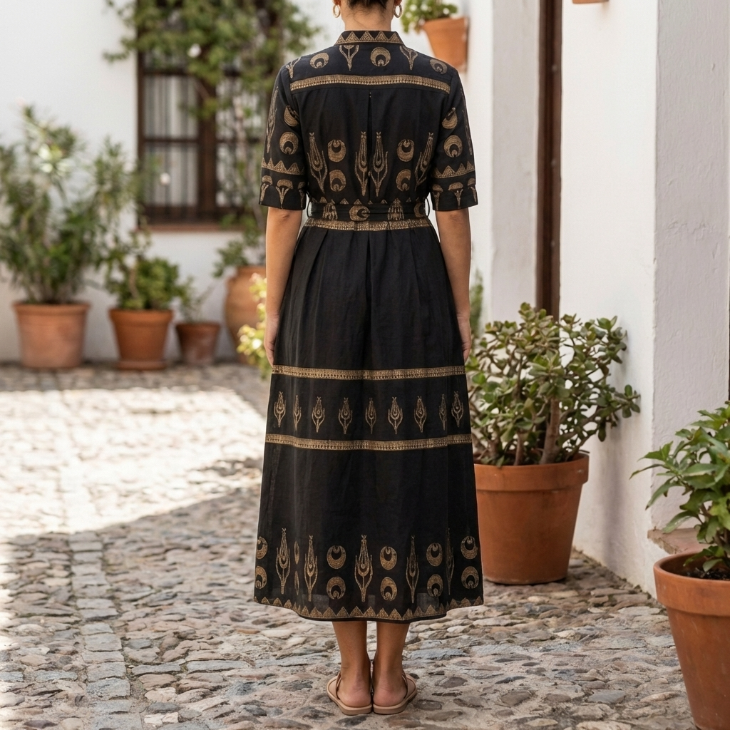 Vestido de Algodón de Mujer con Mangas Cortas