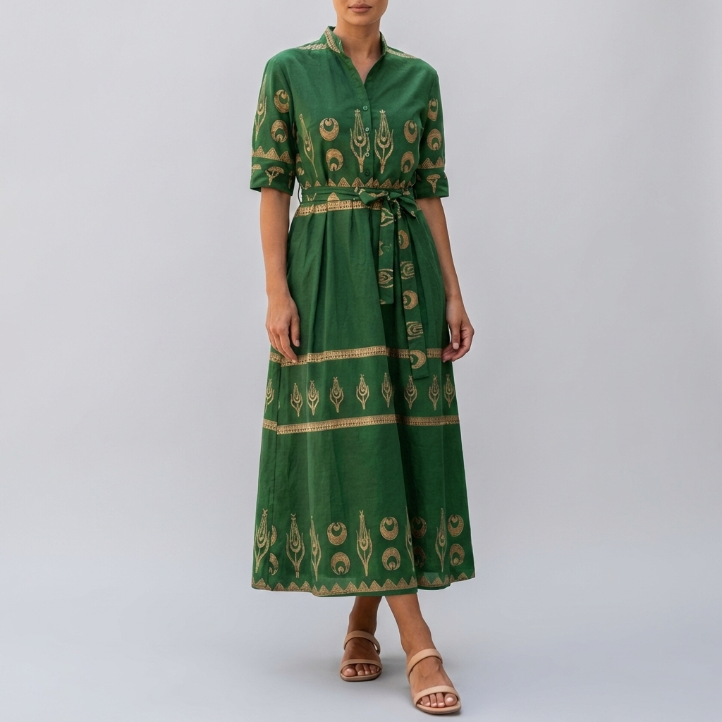 Vestido de Algodón de Mujer con Mangas Cortas