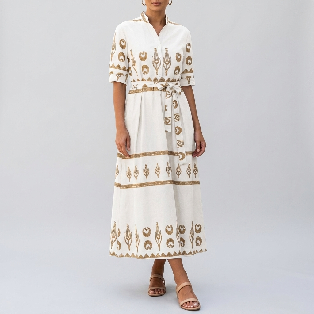 Vestido de Algodón de Mujer con Mangas Cortas