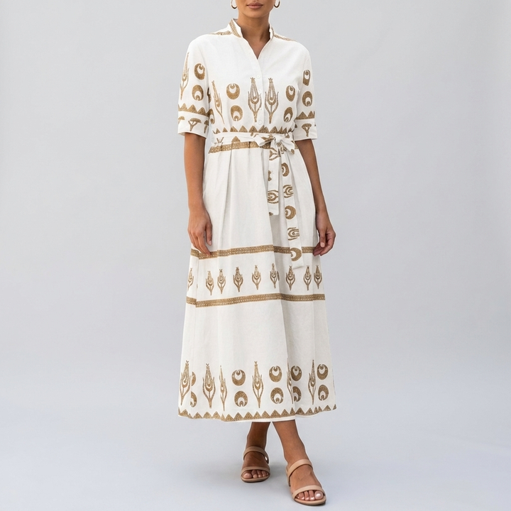 Vestido de Algodón de Mujer con Mangas Cortas