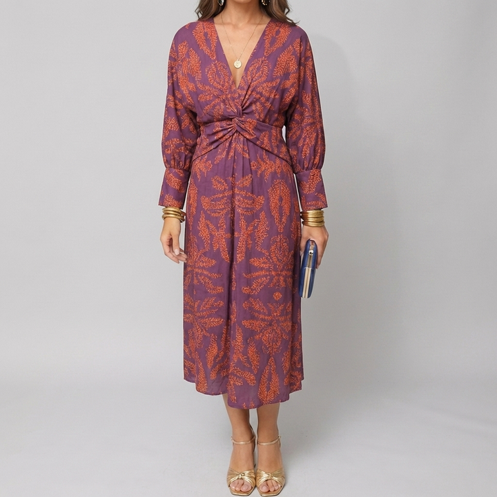 Vestido Midi Impreso con Nudo Frontal para Mujeres