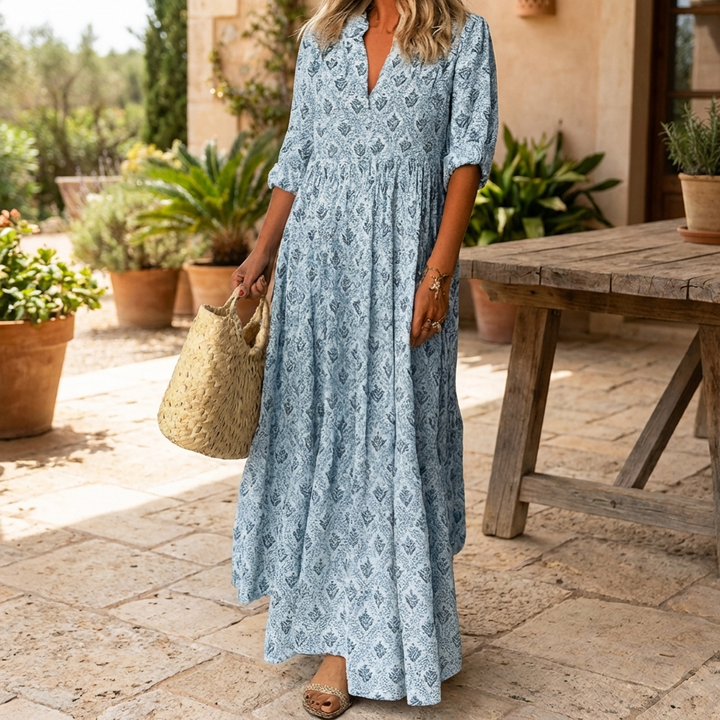 Vestido Maxi Ligero con Estampado Vintage para Mujeres