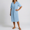 Vestido Relajado de Playa con Cuello en V y Mangas Cortas