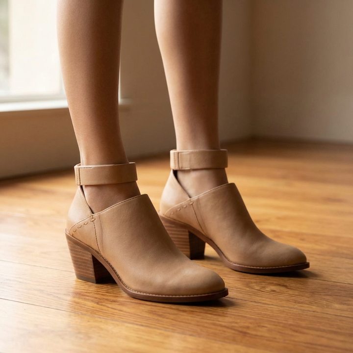 Zapato de tacón bajo con tira al tobillo para mujer