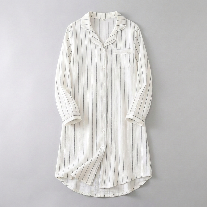 Camisón de gasa de algodón rayada ligera para mujeres