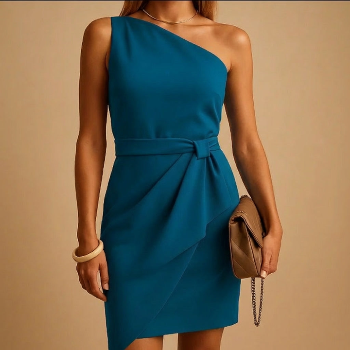 Vestido Drapado de Una Sola Hombro para Mujeres