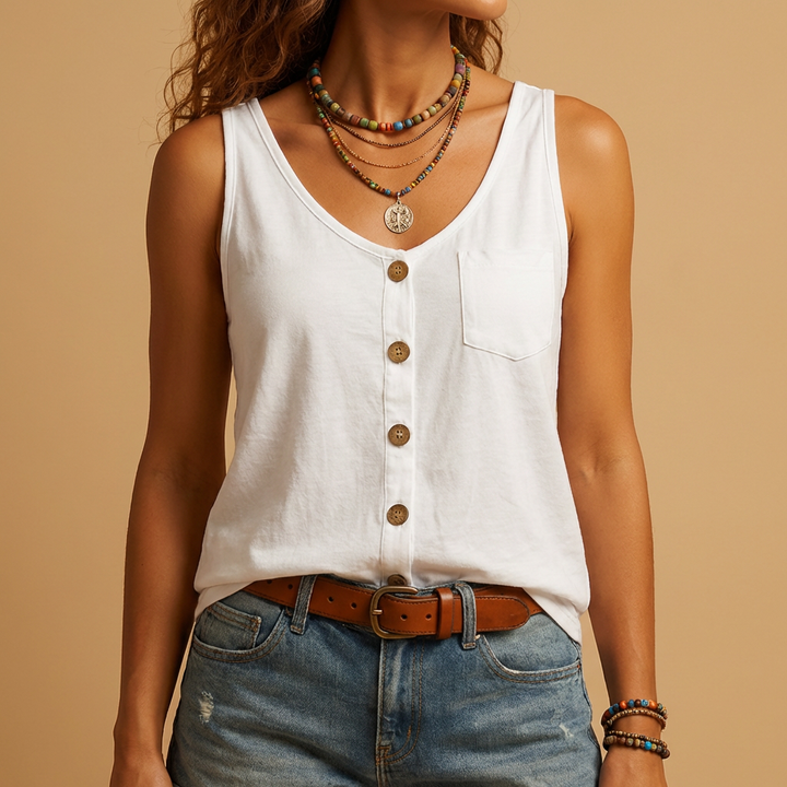 Blusa Sin Mangas Con Botones Para Mujeres