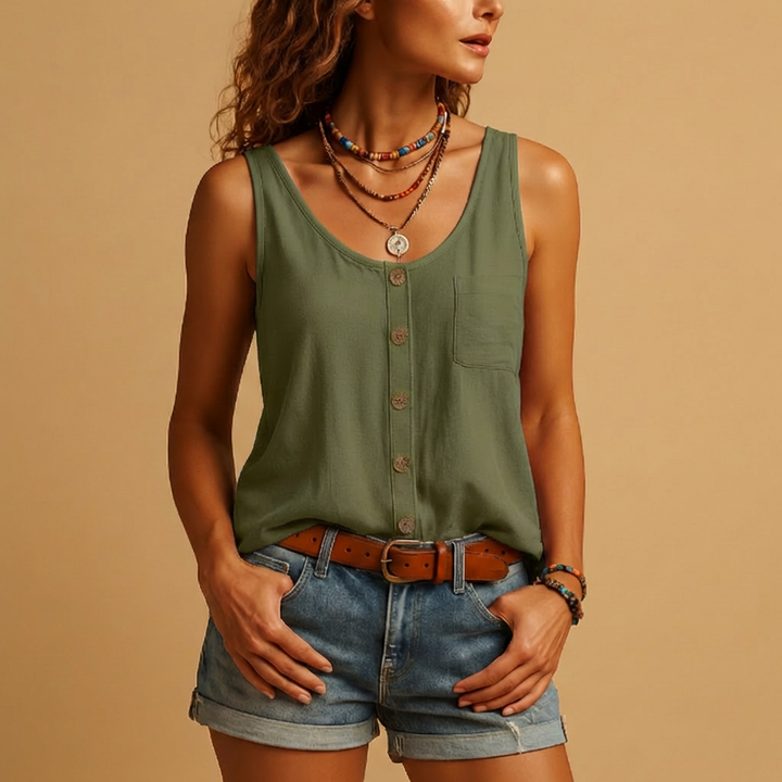 Blusa Sin Mangas Con Botones Para Mujeres