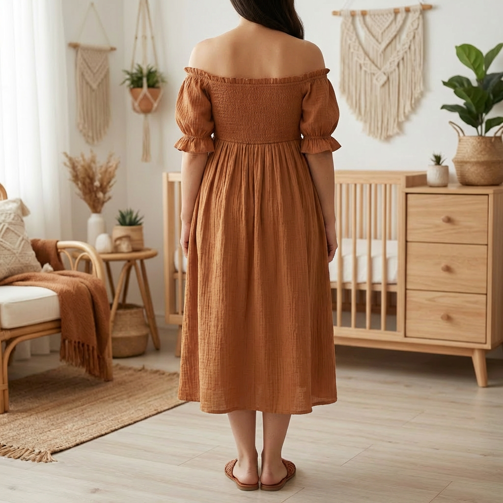 Vestido Maxi de Maternidad Sin Hombros para Mujeres