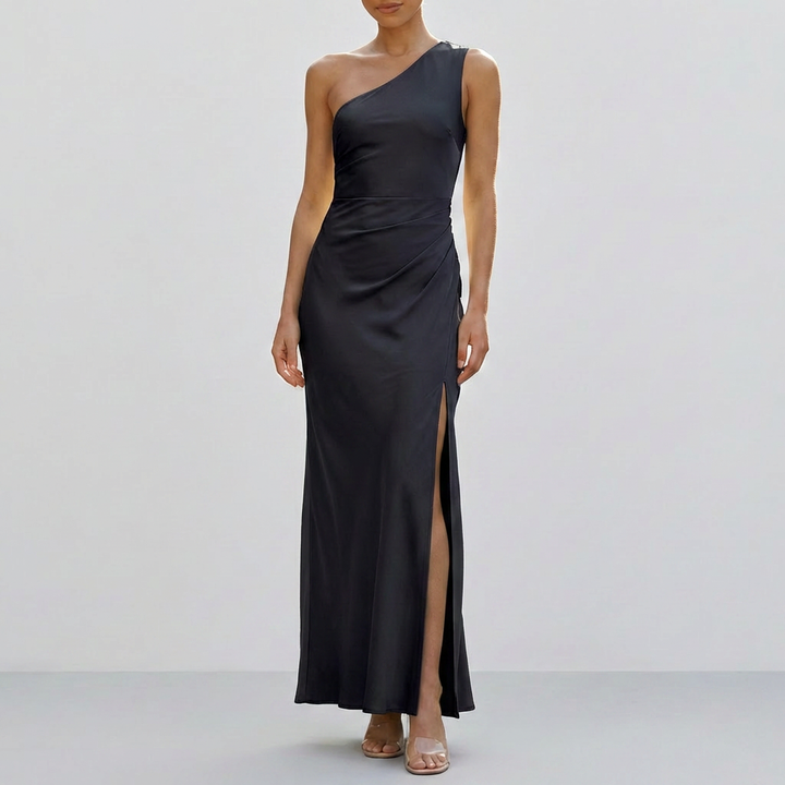 Vestido Maxi Satinado de Un Hombro para Mujeres
