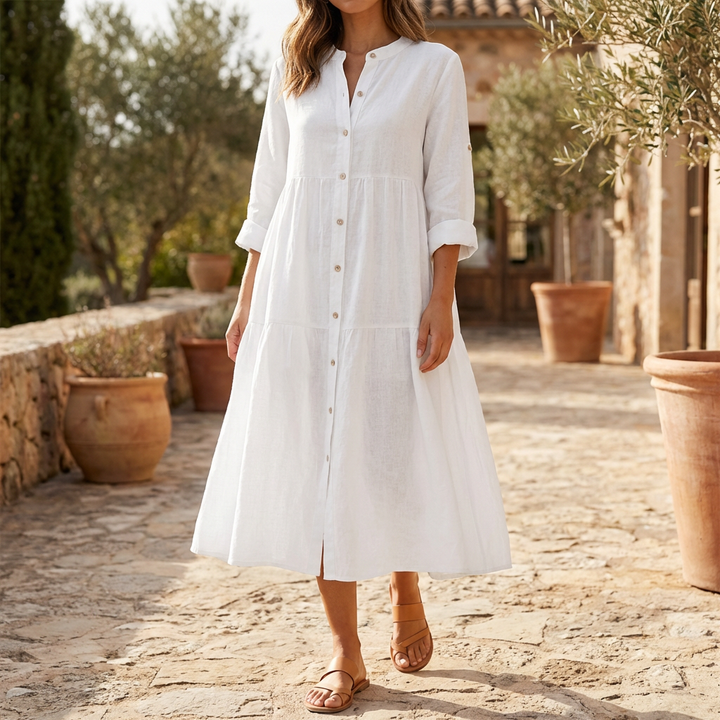 Vestido Camisa de Algodón y Lino Relajado para Mujeres